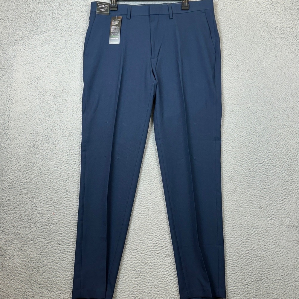 NEW Haggar Pants Mens 36X32 Premium Comfort Navy Blue Slim Fit Dress Stretch